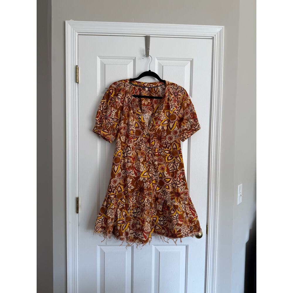 Pilcro Anthropologie Rust Mustard Abstract Boho Dress - Picture 2 of 6